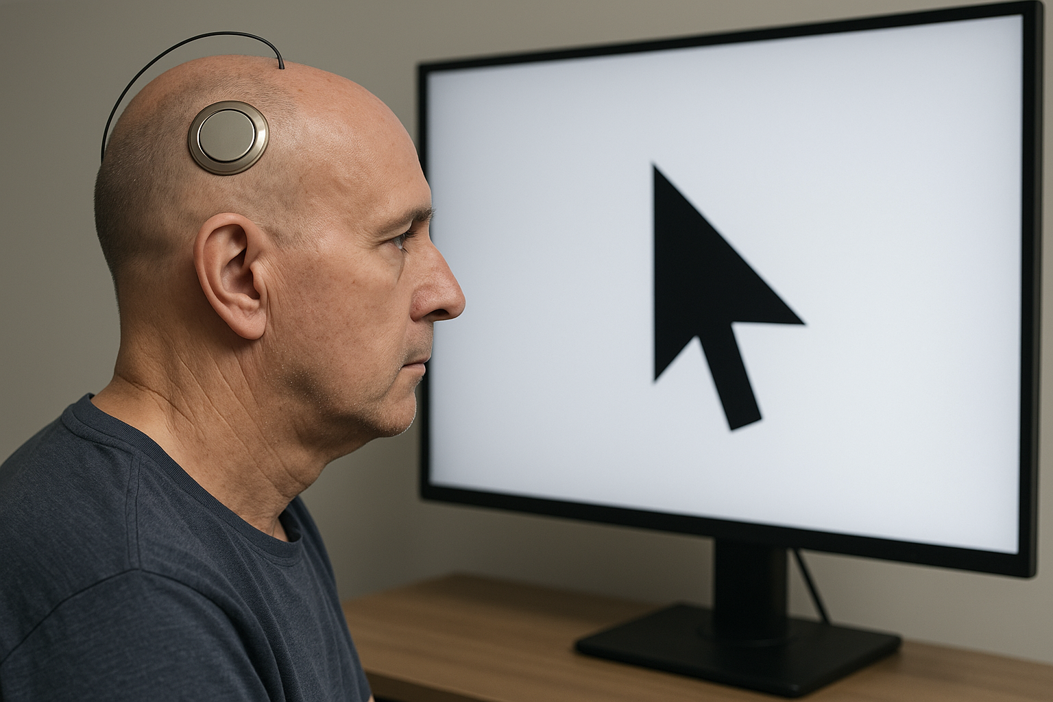 Person controlling a computer cursor using Neuralink brain chip